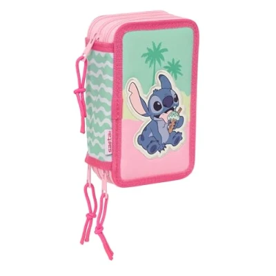 Afbeelding van Driedubbele Pennenzak Lilo &amp; Stitch Ice cream Roze 12,5 x 19,5 5,5 cm 37 Onderdelen