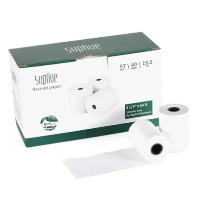 Afbeelding van Supfive Till Rolls 57x40mm Thermisch Papier 19,5 m, Card Machine Papierrollen, Kassa Ontvangst Rollen, PDQ voor POS EPOS EFTPOS Systeem (20 rollen)