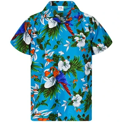 Afbeelding van Funky Hawaiiaans Overhemd, Hawaii Korte Mouw, Cherryparrot, Turkoois, M