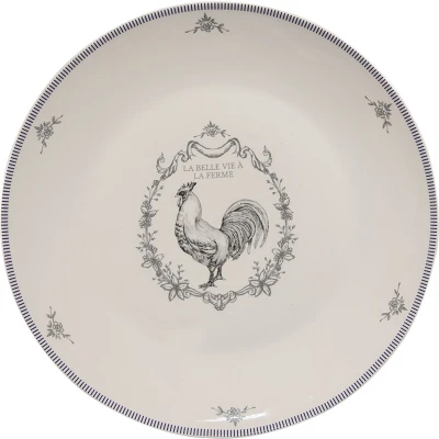 Afbeelding van Clayre &amp; Eef Dinerbord Ø 26 cm Wit Grijs Porselein Haan Eetbord