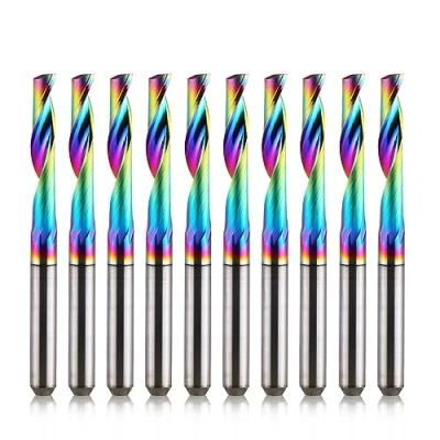 Afbeelding van EU_HOZLY CNC frees met een groef, 3,175 mm schacht, snijdiameter, 17 snijlengte, volledig hardmetalen schachtfrees, DLC coatingsfrees voor aluminium, verpakking van 10 stuks