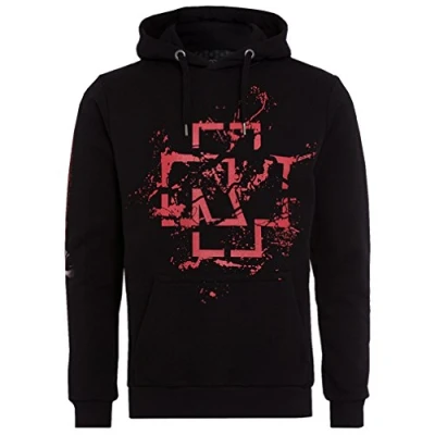Afbeelding van Rammstein Herentrui met capuchon MHB Spray Logo Officiële Band Merchandise Fan Hoodie zwart veelkleurig front en back print, zwart, XL