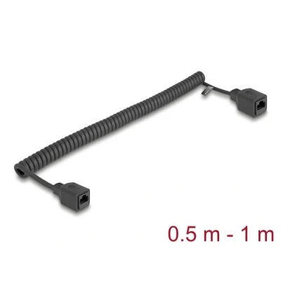 Afbeelding van Delock RJ45 Spiralkabel Buchse zu Cat.5e UTP 0,5 m bis 1 schw