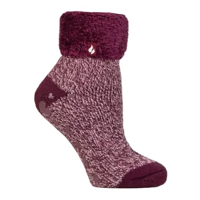 Afbeelding van HEAT HOLDERS Dames extra zachte pluizige antislip thermische laag uitgesneden enkel slipper lounge bed sokken met handgrepen, Ara Cabernet, 4/8 UK