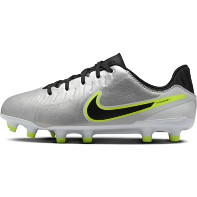 Afbeelding van Nike Performance JR Legend 10 Academy FG/MG Unisex Voetbalschoenen met kunststof noppen voor kinderen, Maat: 35, Metallic silver/black/volt