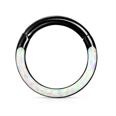 Afbeelding van Piercing high quality opal front clicker zwart 1.2x8