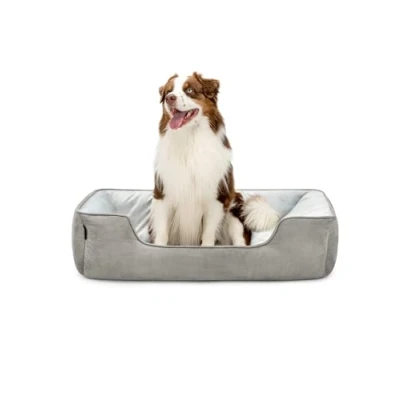 Afbeelding van lionto 2 in 1 Hondenbed met comfortabele Instap, Knus Huisdierenbed omkeerbaar voor Honden en Katten, (L) 110x80 cm, Hondenkussen Onderhoudsvriendelijke Suède Look, Grijs