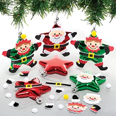 Afbeelding van Baker Ross FE976 Kerstman en Elf Kerstballensets Pak van 6, Maak je eigen kerstversieringen, Feestelijke boomversieringen voor kinderen om te versieren weer geven,assorted