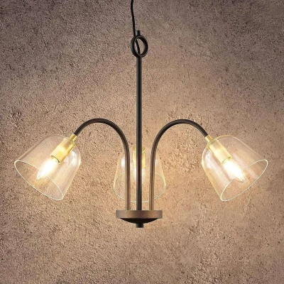 Afbeelding van Lucande hanglamp 3 lichts glas, metaal H: 51.5 cm E14 helder, zwart, messing