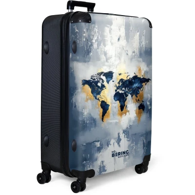Afbeelding van NoBoringSuitcases.com® Koffer groot Reiskoffer lichtgewicht Wereldkaart Blauw Abstract Rolkoffer met 4 wielen Grote trolley XL 98 liter bagage