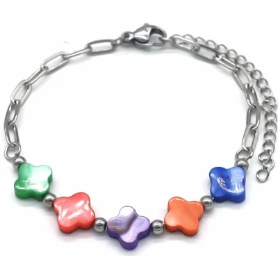 Afbeelding van Armband Dames Klavers RVS Lengte 17 21 cm Zilverkleurig