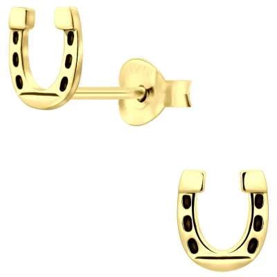 Afbeelding van JoyS Zilveren hoefijzer oorbellen 6 x 7 mm massief 14k goudplating