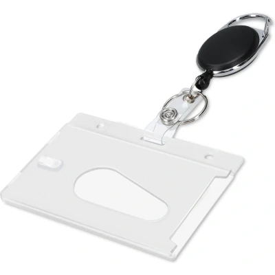Afbeelding van kwmobile intrekbaar trekkoord en badgehouder Enkele kaarthouder met riemclip, karabijnhaak sleutelring ID kaarten, pasjes badges Zwart