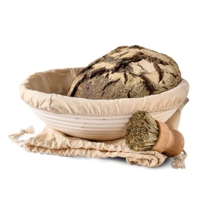Afbeelding van Rijsmandje Banneton Ronde Vorm Duurzaam Rieten Mandje 30 cm Broodrijsmand Set met Borstel, Linnen Doek en Zakje
