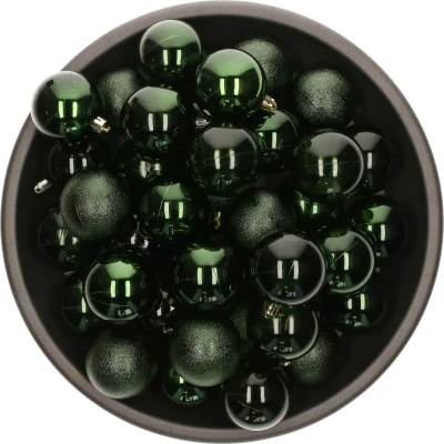 Afbeelding van Decoris kerstballen 25x stuks 6 cm kunststof donkergroen Kerstbal