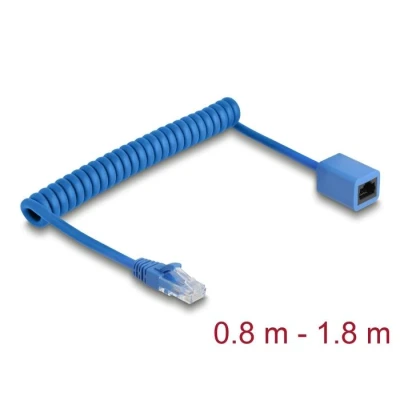 Afbeelding van Delock RJ45 Spiralkabel Stecker zu Buchse Cat.6 UTP 0,8 m bis 1,8 bl