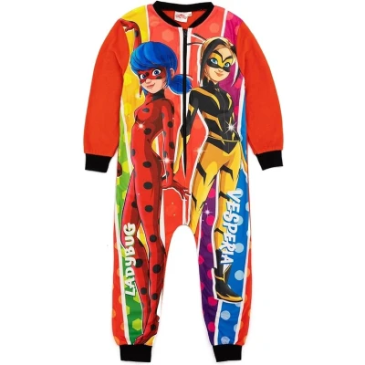Afbeelding van Miraculous Ladybug onesie zacht fleece huispak multi colour Lieveheersbeestje pyjama maat 110/116