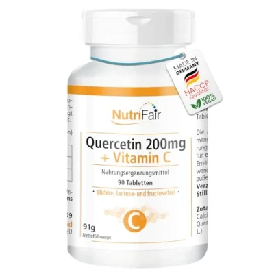Afbeelding van Quercetine 200mg + vitamine C 90 tabletten hoge dosering 100% veganistisch Duitse productie &amp; laboratoriumtests NutriFair Premium Fair
