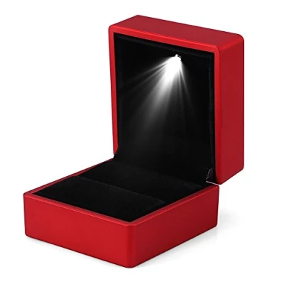Afbeelding van Modieuze ringdoos met ledverlichting, doos voor ringopslag, sieradenhouder, ringkoffer huwelijksaanzoek, verloving en bruiloft (rood)
