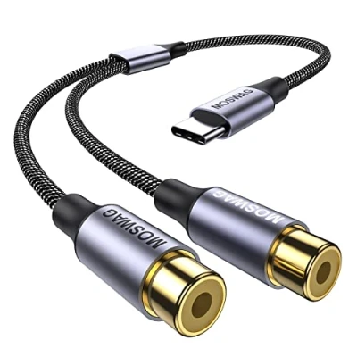 Afbeelding van MOSWAG USB C naar dubbele cinch stereo aux kabel, compatibel met computers, laptops, telefoons, tablets, mp3&#039;s, luidsprekers, versterkers, autoradio&#039;s en andere apparaten