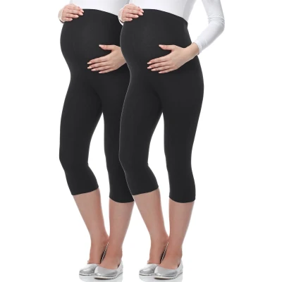 Afbeelding van BE Mammy Dames Leggings Zwangerschapskleding Capri Viscose 2Pack 03 2P Zwart/Zwart M