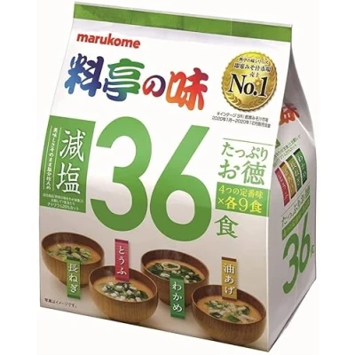 Afbeelding van Marukome Miso Soep Ryotei no Aji 4 Smaken, Minder zout, Pak van 36 Instant Japanse Soepen (Wakame Zeewier, Scallions, Tofu, Aburaage)