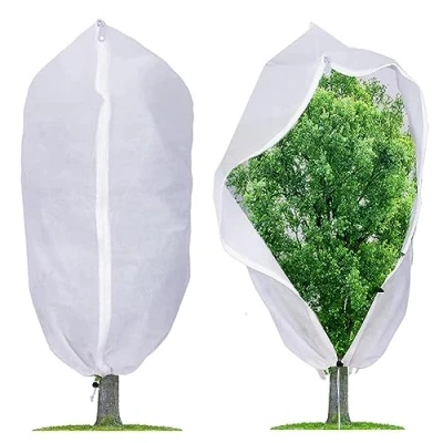 Afbeelding van AISHOW 2 stuks winterbescherming voor planten, 120 x 80 cm, vorstbescherming, plantenkap, plantenbescherming, winterbescherming, potplantenzak, beschermhoes planten met ritssluiting en trekkoord,