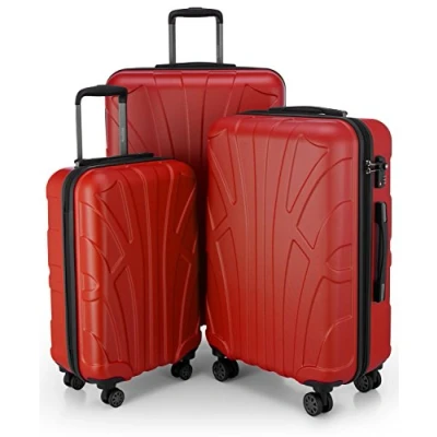 Afbeelding van Suitline 3 delige kofferset Trolley set trolleykoffer Harde koffer Reiskoffer, TSA, 55cm + 66cm 76cm, 100% ABS, mat rood