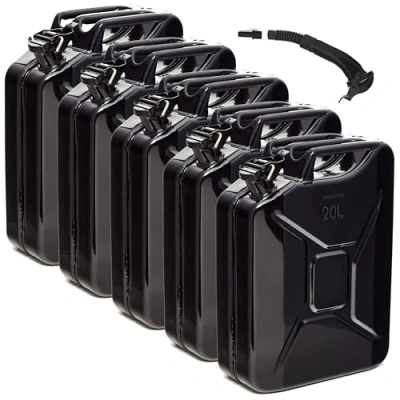 Afbeelding van BW® Brandstofjerrycan, metaal, jerrycan, 5 x 20 liter, met schenktuit, zwart, RAL 9005, TÜV getest en VN goedkeuring, Made in Europe