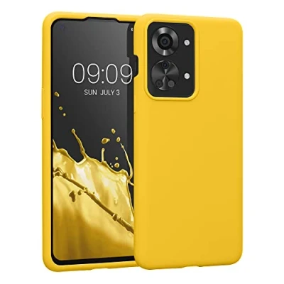 Afbeelding van kwmobile telefoonhoesje geschikt voor OnePlus Nord 2T 5G Hoesje met siliconen coating Smartphone case in stralend geel