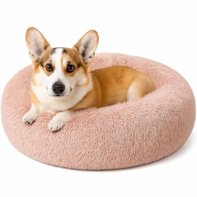 Afbeelding van Kalmerend donut kattenbed, pluizig pluche rond hondenbed, behaaglijk zacht wasbaar kussen, zelfverwarmende bedden voor huisdieren, antislip onderkant, anti angst binnen om te slapen, knuffelnest