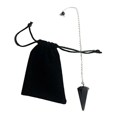 Afbeelding van zwarte agaat, natuursteen slinger, kristallen zeshoekige vintage slinger voor wenshengel, chakra reiki waarzeggerij Wicca meditatieslinger (zwart)