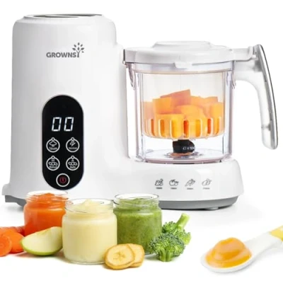 Afbeelding van GROWNSY Babyvoedingsbereider met stoommand, stoompan, mixer en sterilisator in één apparaat, BPA vrij, voor gezonde zelfgemaakte babyvoeding, vrij