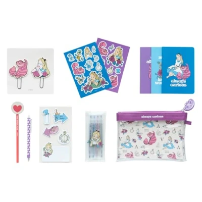 Afbeelding van Grupo Erik Schrijfwaren Set Alice In Wonderland Etui met A6 schriften, pen, potlood, markeerstiften, plakbriefjes, paperclips en stickers Kinderen Schoolspullen