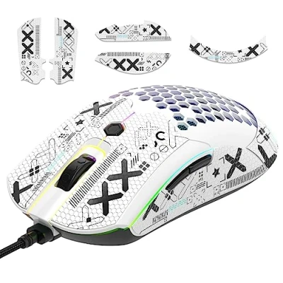 Afbeelding van [Upgrade Kit] Lichtgewicht gamingmuis met muisgreeptape, Pixart PAW3325 12000DPI High Performance Super Light 65G USB RGB Programmeerbare gamingmuizen, anti slip grip tape voor zweetwaardig