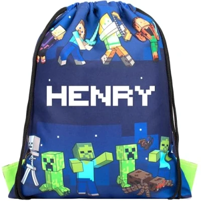 Afbeelding van Minecraft Gepersonaliseerde tassen met trekkoord Geweldige schooltas en gymtas voor kinderen Officiële Merchandise gymtassen Fanatics Tnt/Creeper World, Donkerblauw