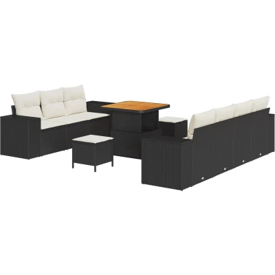 Afbeelding van vidaXL 10 delige tuinsofaset met kussens zwart poly rattan acacia