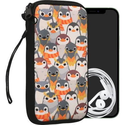 Afbeelding van kwmobile hoesje voor smartphones XL 6,7/6,8&quot; hoes van Neopreen Pinguïn Ontwerp design grijs / geel bruin binnenmaat 17,2 x 8,4 cm