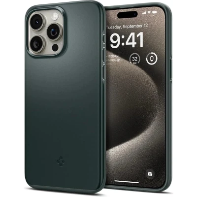 Afbeelding van Spigen Thin Fit Hoesje voor de Apple iPhone 15 Pro Max Back Cover Groen