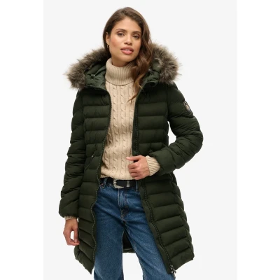 Afbeelding van Halflange Fuji pufferjas met Capuchon Imitatiebont Groen Grootte: 40
