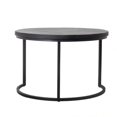 Afbeelding van Salontafel Rond Set van 2 Zwart Visgraat Blad Tafel Max Giga Meubel