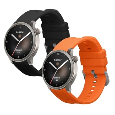 Afbeelding van kwmobile 2x horlogebandjes geschikt voor Huami Amazfit Balance A2286 bandje Smartwatch bandjes van TPU Activity tracker horloge band in zwart / oranje