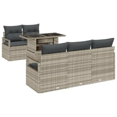 Afbeelding van vidaXL 6 Delige Tuin Sofa Set met Kussens Lichtgrijs Poly Rattan