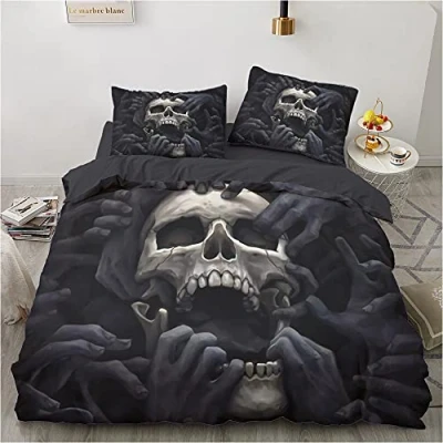 Afbeelding van Luowei Doodshoofd beddengoed 220 x 240 cm schedelpatroon gothic dekbedovertrekset zachte microvezel dekbedovertrek en 2 kussenslopen 80 met ritssluiting