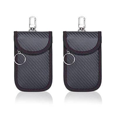 Afbeelding van Keyless Go Autosleutels, 2 stuks autosleutelbescherming, beschermhoes, koolstofvezel leer, Faraday tas, RFID blokkering, sleuteletui