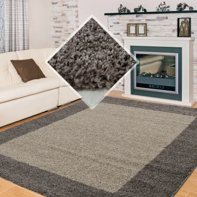 Afbeelding van Basic Shaggy Kader vloerkleed Taupe Hoogpolig 200x290 cm