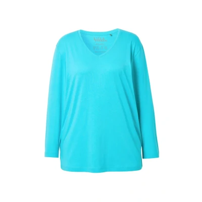 Afbeelding van Ulla Popken Basic V Longsleeve, Dames, Maat: 58/60, Deep aqua