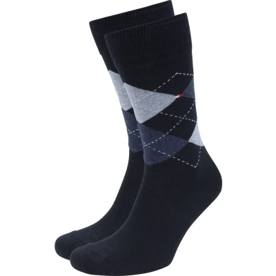 Afbeelding van Tommy Hilfiger Check Sokken 2 pack Donkerblauw Maat 39 42