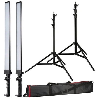 Afbeelding van Bresser Fotostudioset BR 2250 2x LED Striplight Statief Dimbaar 220cm Hoog Incl. Tas en Spigotadapter