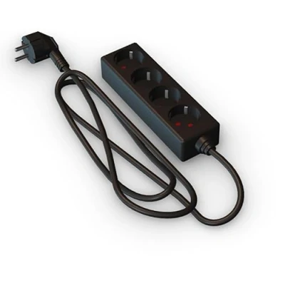 Afbeelding van Zwarte stekkerdoos met 4 geaarde stopcontacten, zonder schakelaar, 3 m, H05VV F 3G1,5 m², basis stopcontacten